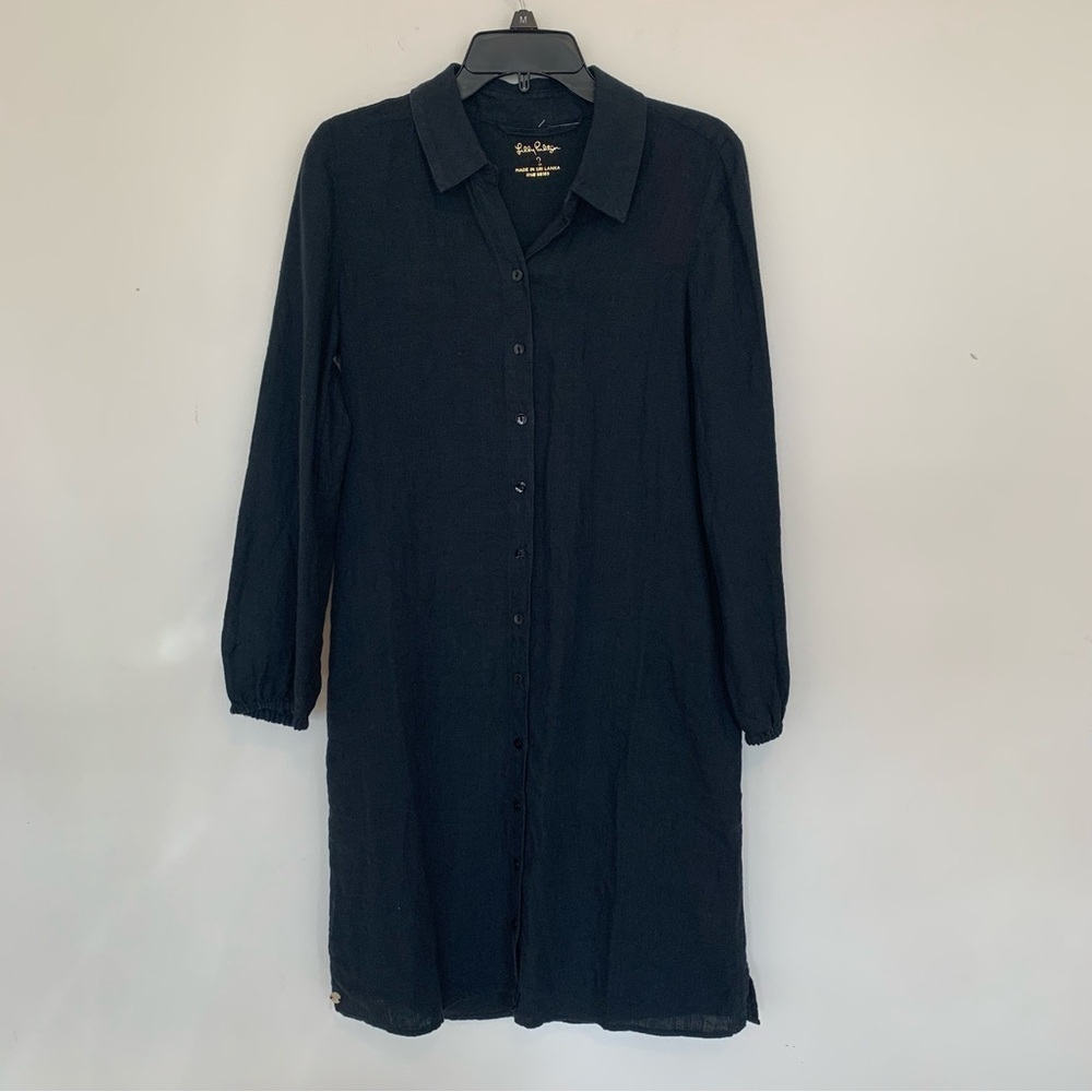 NWT Lilly Pulitzer Bethanne Knee Length Lagoon Linen Button Down Dress Onyx Sz 2